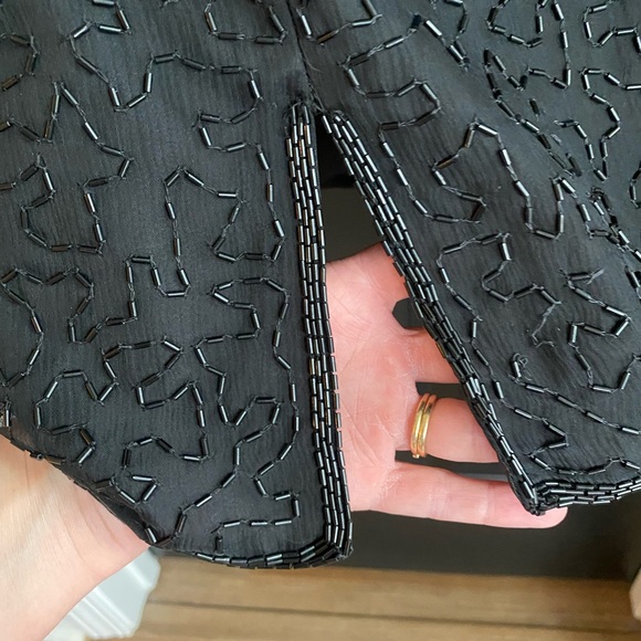 Vintage Night Vogue Evening Dress Sequin/Beading Black 100% Silk Sheath-Size L - Picture 9 of 10